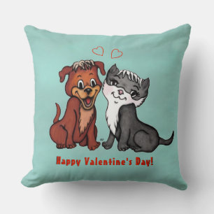 Kitty and Puppy , Happy Valentines Day! Cushion