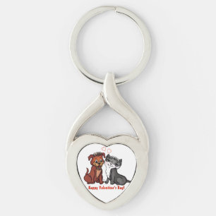 Kitty and Puppy , Happy Valentines Day! Key Ring
