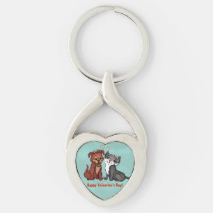 Kitty and Puppy , Happy Valentines Day! Key Ring
