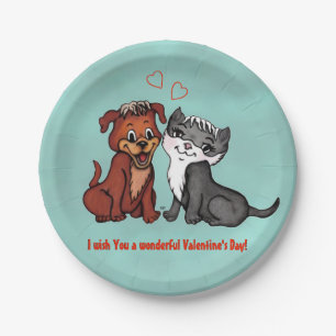 Kitty and Puppy , Happy Valentines Day! Paper Plate