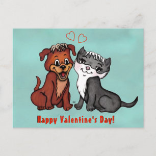 Kitty and Puppy , Happy Valentines Day! Postcard