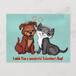 Kitty and Puppy , Happy Valentines Day! Postcard