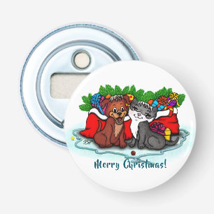 Kitty and Puppy , Happy XMas Bottle Opener