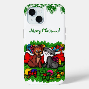 Kitty and Puppy , Happy XMas iPhone 15 Case