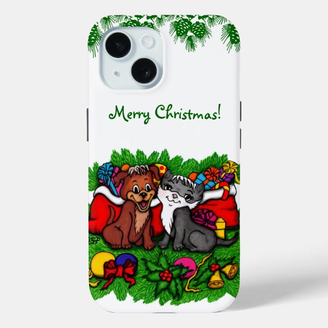Kitty and Puppy , Happy XMas Case-Mate iPhone Case (Back)