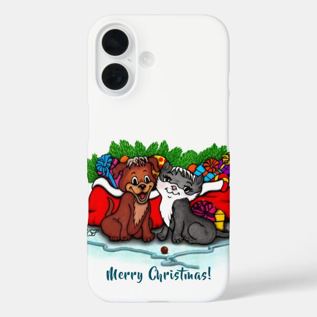 Kitty and Puppy , Happy XMas Case-Mate iPhone Case (Back)