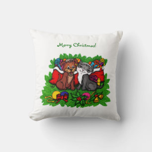 Kitty and Puppy , Happy XMas Cushion