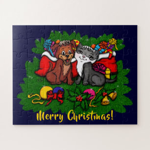 Kitty and Puppy , Happy XMas Jigsaw Puzzle
