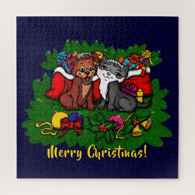 Kitty and Puppy , Happy XMas Jigsaw Puzzle (Vertical)