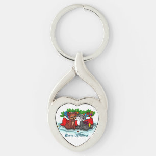 Kitty and Puppy , Happy XMas Key Ring