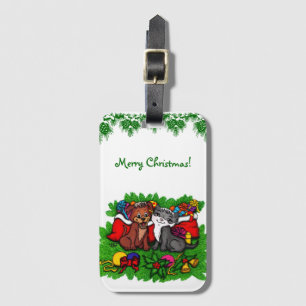 Kitty and Puppy , Happy XMas Luggage Tag