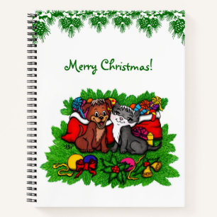Kitty and Puppy , Happy XMas Notebook