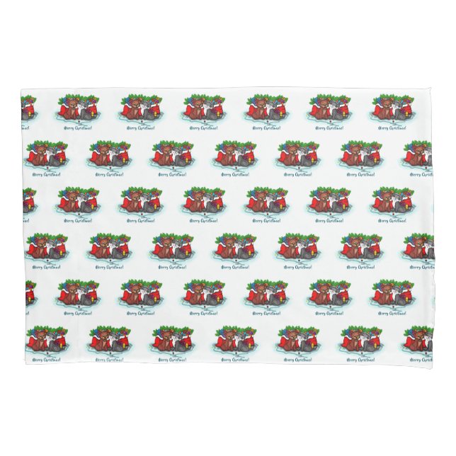 Kitty and Puppy , Happy XMas Pillowcase (Front-Left)