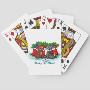 Kitty and Puppy , Happy XMas Playing Cards