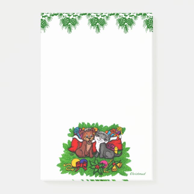Kitty and Puppy , Happy XMas Post-it Notes (Front)