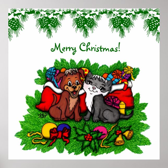 Kitty and Puppy , Happy XMas Poster (Front)