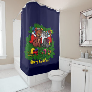 Kitty and Puppy , Happy XMas Shower Curtain