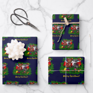 Kitty and Puppy , Happy XMas Wrapping Paper Sheet