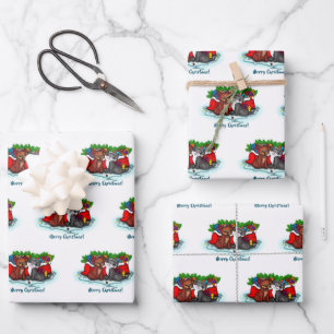 Kitty and Puppy , Happy XMas Wrapping Paper Sheet