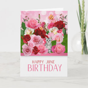 Kitty and Rose Garden June Birthday Card