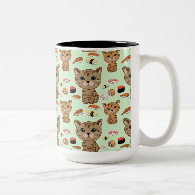 kitty and sushi pattern Two-Tone coffee mug (Right)