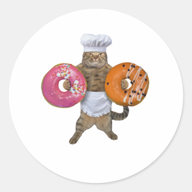 Kitty baker flexing his doughnuts classic round sticker (Front)