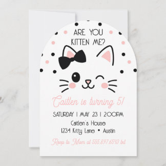 Kitty Birthday Are You Kitten Me Pink Invitation