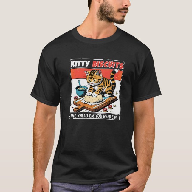Kitty Biscuits Bakery Cute Cat Kneading Dough Cat  T-Shirt (Front)