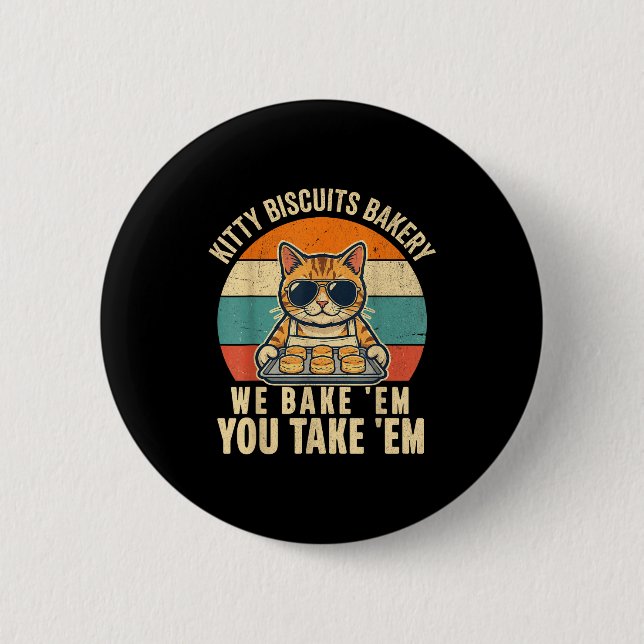 Kitty biscuits bakery funny cat sunglasses retro 6 cm round badge (Front)
