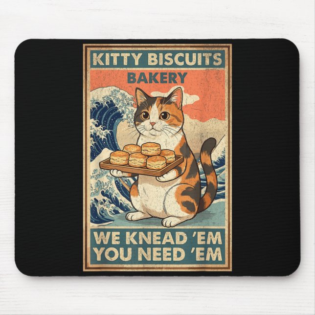 Kitty biscuits bakery great wave cat kneading meme mouse pad (Front)