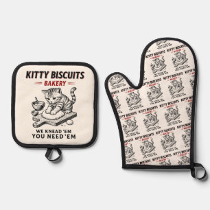Kitty Biscuits Bakery Oven Mitt & Pot Holder Set