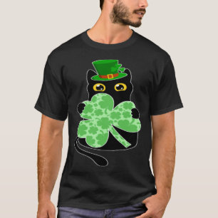 Kitty Black Cat Holding Shamrock St Patricks Day M T-Shirt