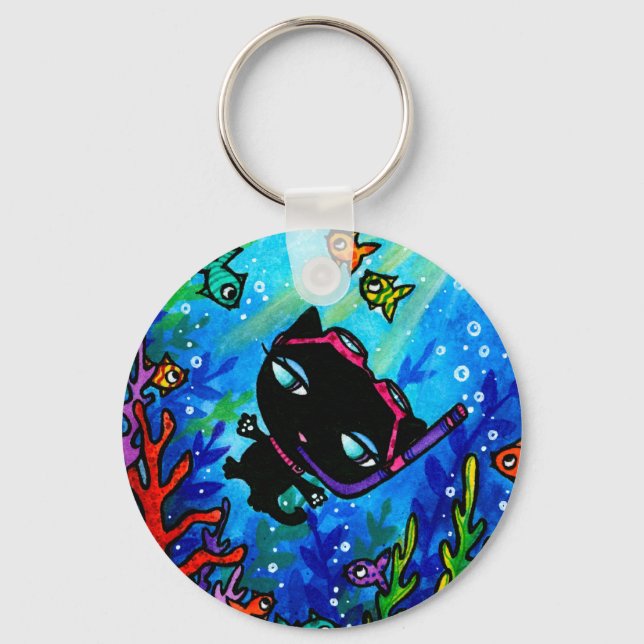 Kitty Bobbin Swims with the Fish Cat Keychain (Front)