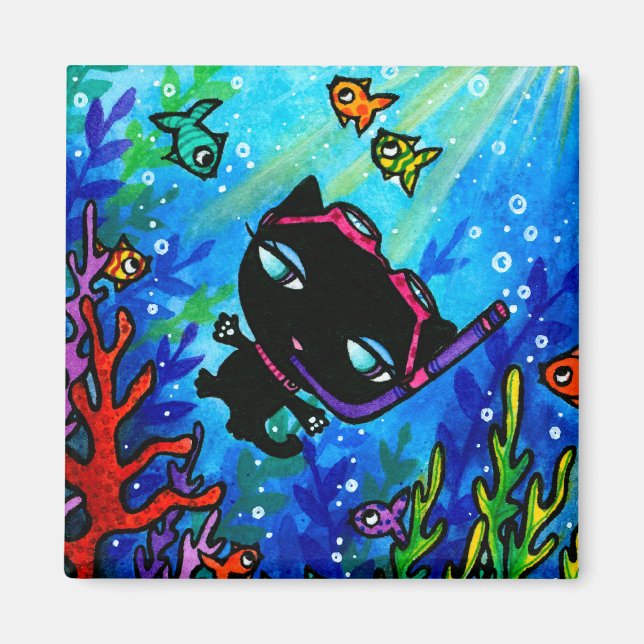Kitty Bobbin Swims with the Fish Cat Magnet (Front)