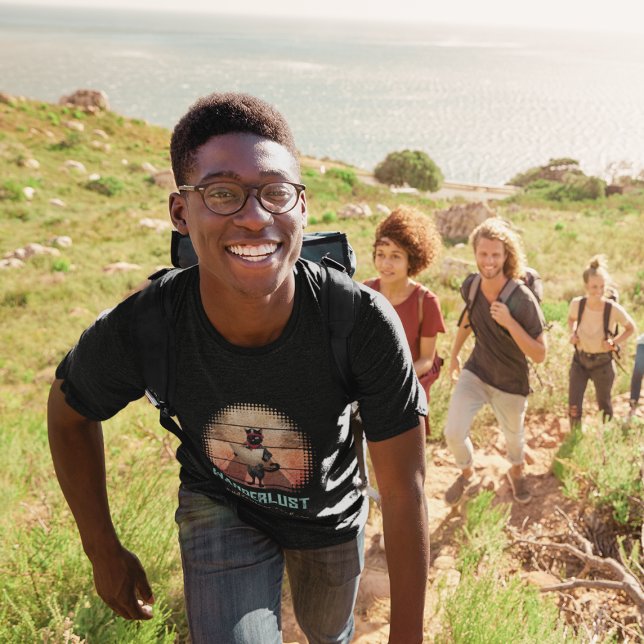 Kitty Buccaneer's Sunset Quest T-Shirt (A man is wearing a Kitty Buccaneer's Sunset Quest T-shirt.)