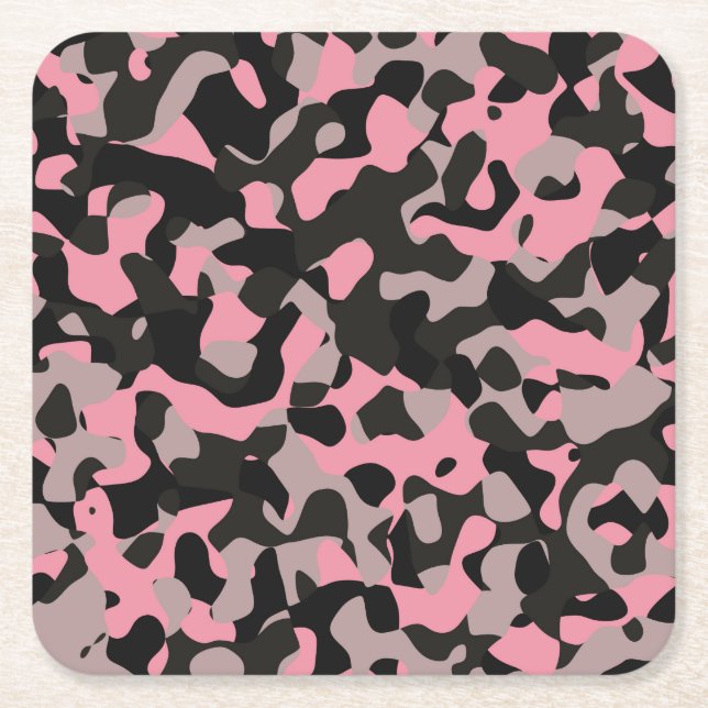 Kitty Camo Square Paper Coaster (Front)