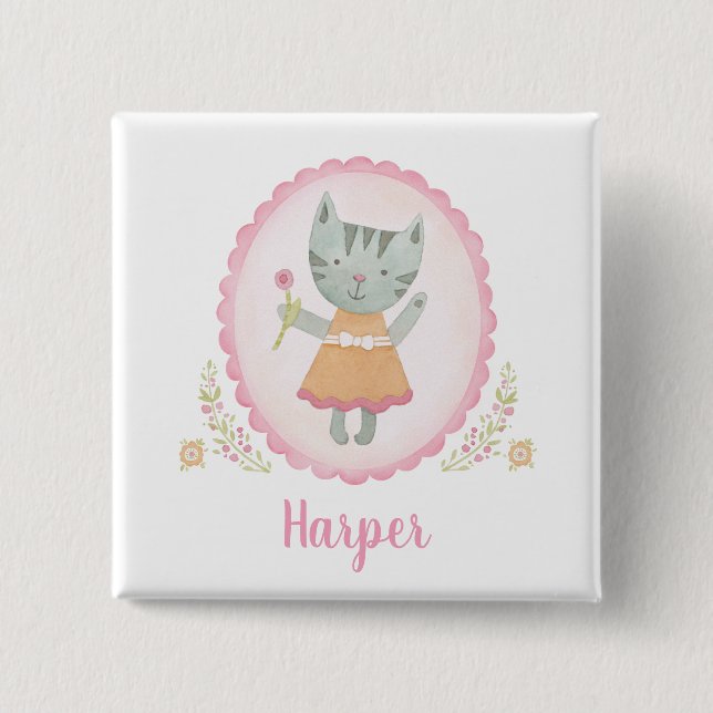 Kitty Cat 15 Cm Square Badge (Front)