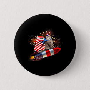 Kitty Cat 4th Of July Rocket With Fireworks Usa Pa 6 Cm Round Badge