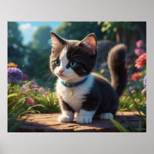 *~* Kitty Cat 5:4 Kitten Blue Eyed Black Tuxedo Poster