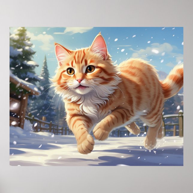 *~*  Kitty Cat 5:4  Kitten Snow Playing AP68  Poster (Front)
