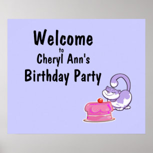 Kitty Cat and Cake Party Welcome Sign