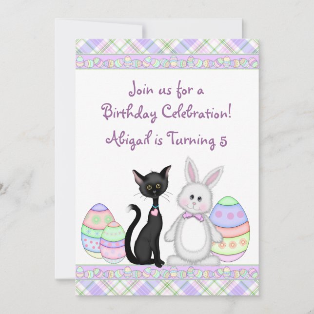 Kitty Cat and Easter Bunny Birthday Invitation (Front)