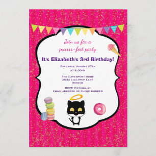 Kitty Cat And Ice Cream Birthday Party Invite