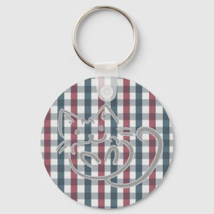Kitty Cat and Plaid Key Ring