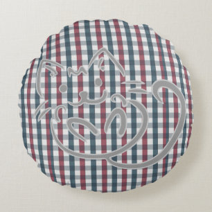 Kitty Cat and Plaid Pattern Round Cushion
