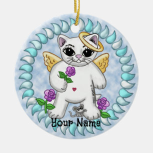 Kitty cat angel ceramic ornament