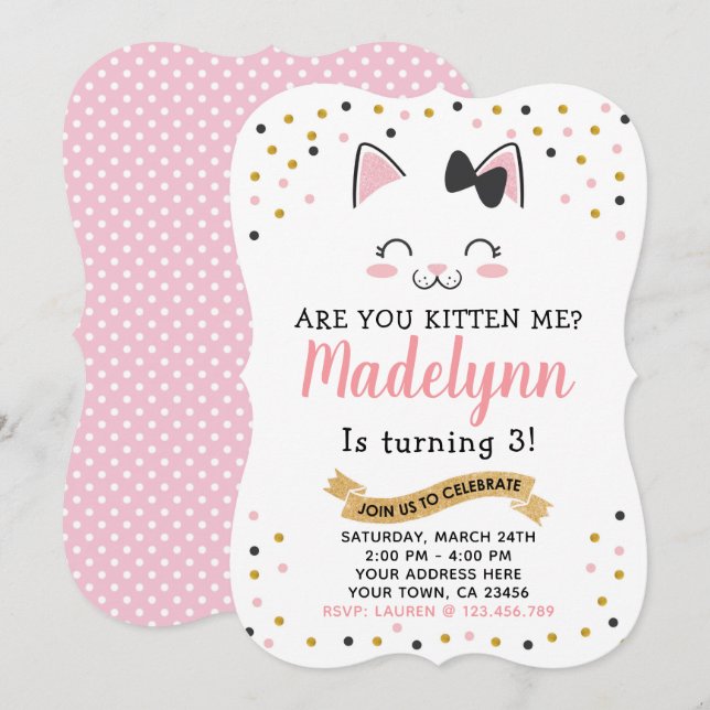 Kitty Cat Birthday Invitation (Front/Back)