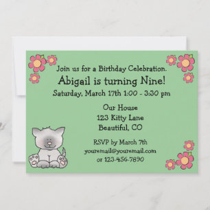 Kitty Cat Birthday Invitation for Girls