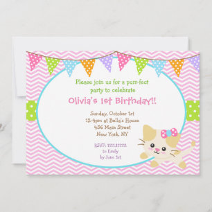 Kitty Cat Birthday Invitations for Girl