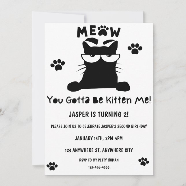 Kitty Cat Birthday Kitten Pawty Invite (Front)